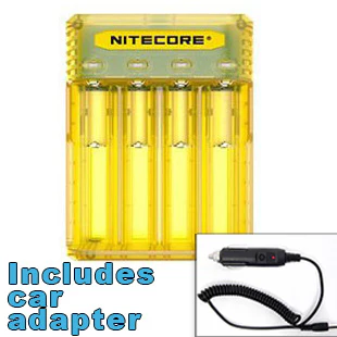 Nitecore Q4 4-bay Lithium Ion Battery Charger w/ Car Adapter - Yellow