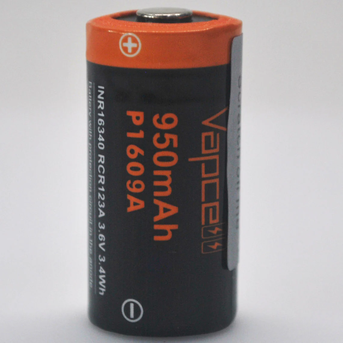Protected Vapcell P1609A 16340 3A Button Top 950mah Battery - Genuine