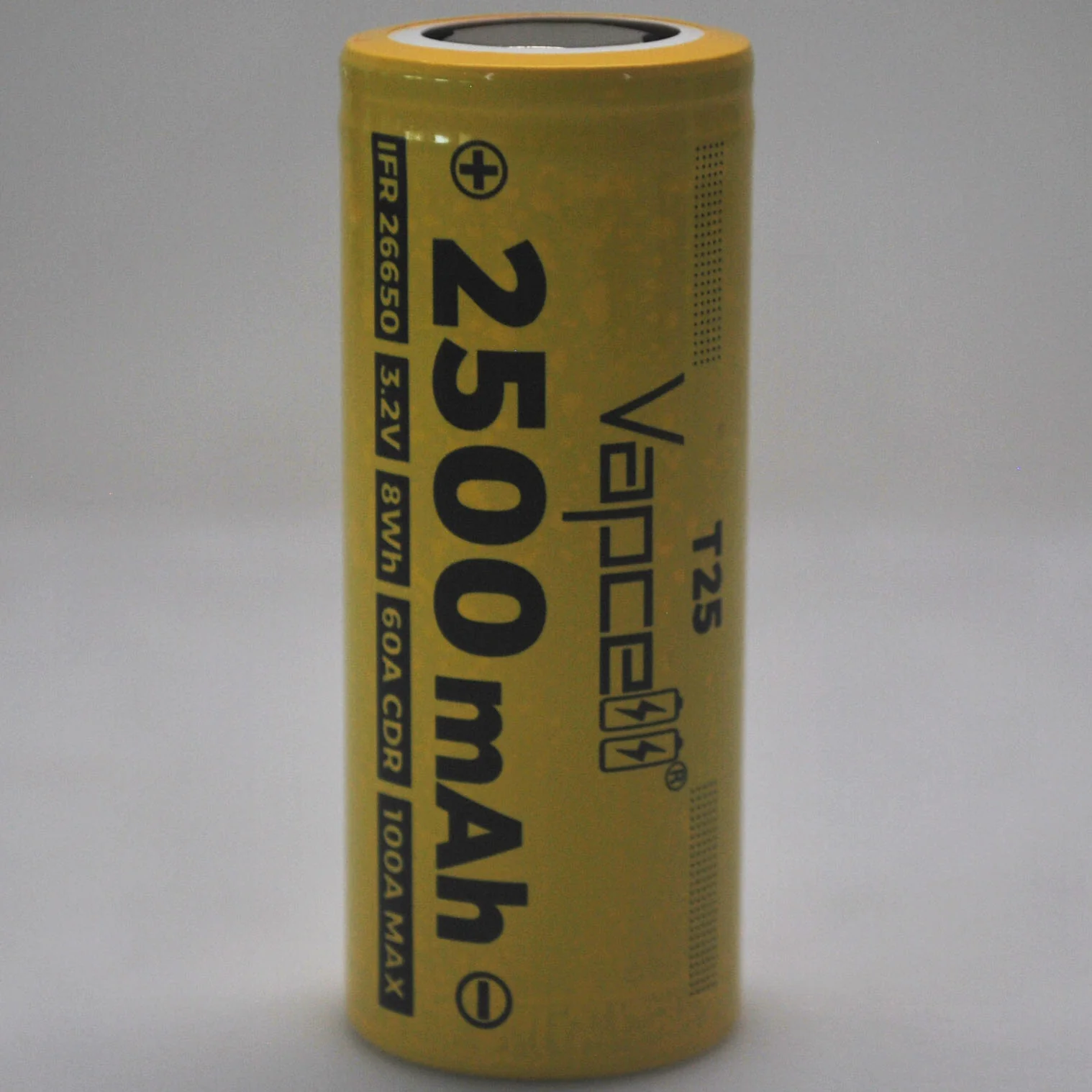 Vapcell T25 LiFePO4 IFR26650 60A/100A Flat Top 2500mAh Battery - Genuine