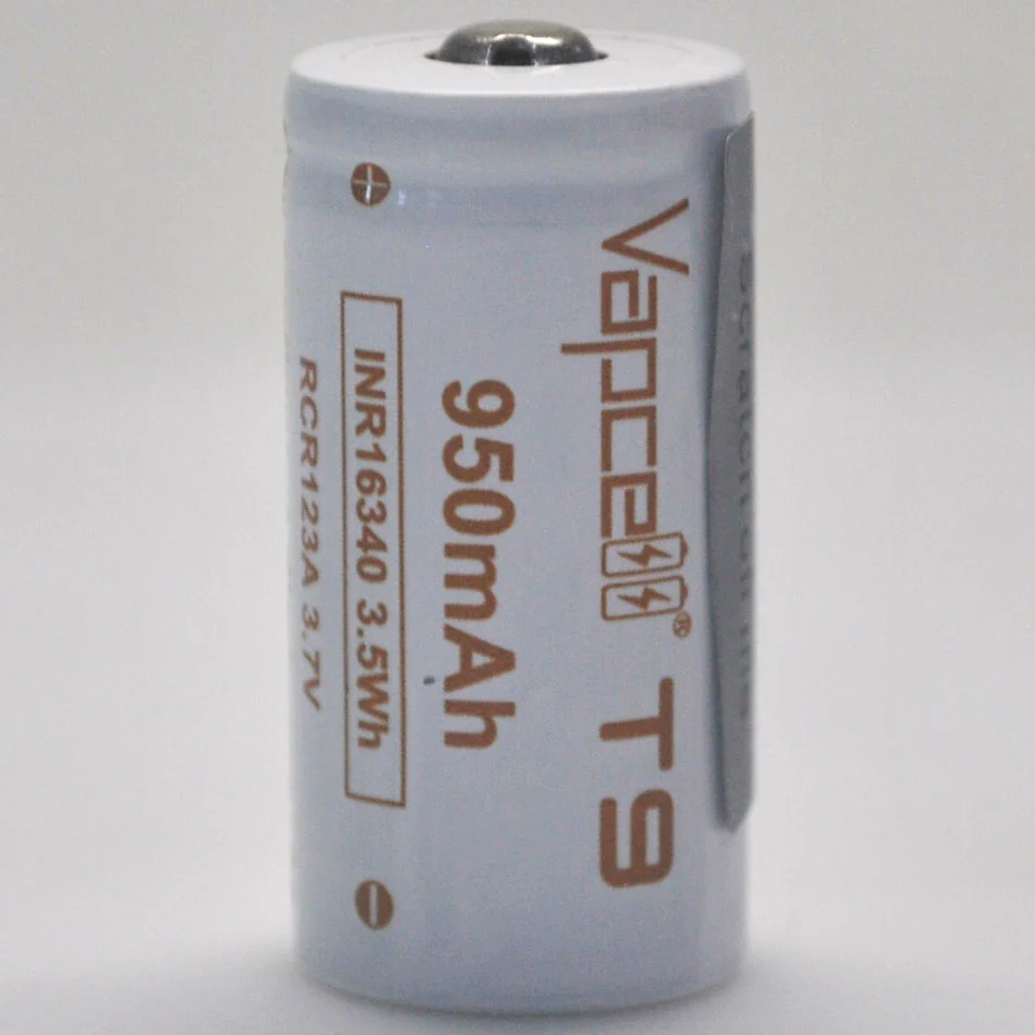 Vapcell T9 16340/RCR123A 3A Button Top 950mAh Battery - Genuine